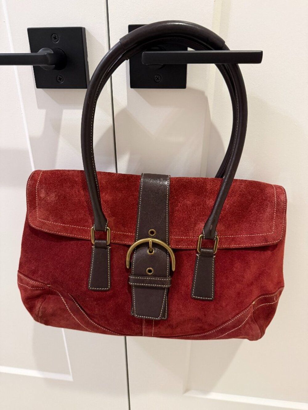 Vintage Coach Soho Burgundy Suede Soho Buckle Shoulder Bag